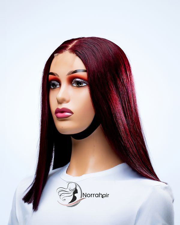 Amara 12” Burgundy Virgin Bone Straight Wig